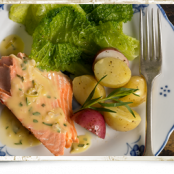 Poached Salmon with Tarragon-Leek Butter Sauce