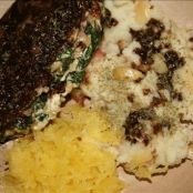 Roasted Garlic Stuffed Steak with Garlic Mashers and Balsamic Cream Sauce