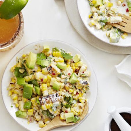 Mexican Roasted Corn Salad with Avocado & Creamy Lime Dressing (Esquites)