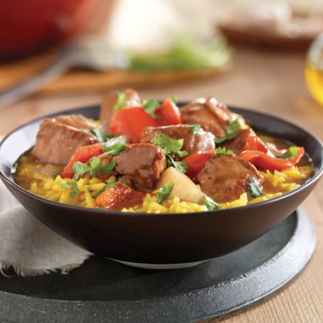 Spanish Pork & Fennel Stew with Saffron Rice