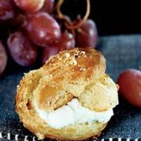 Hazelnut Profiteroles with Blue Cheese and Grapes