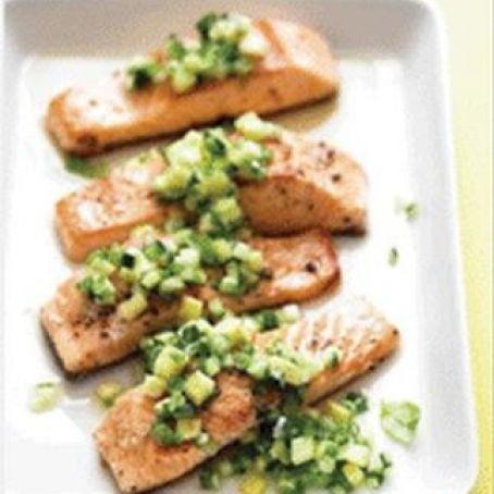 Salmon with Spicy Cucumber-Pineapple Salsa