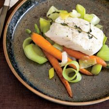 Casserole-Baked Halibut with Leeks and Carrots