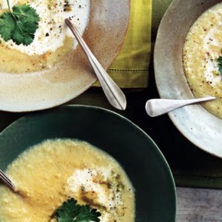 Joan's Sweet White Corn Soup with Poblano Puree
