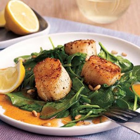 Scallops with Spinach and Paprika Syrup