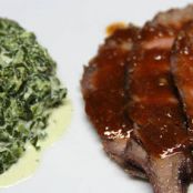 Sliced Steaks with Porcini Sauce and Boursin Creamed Spinach