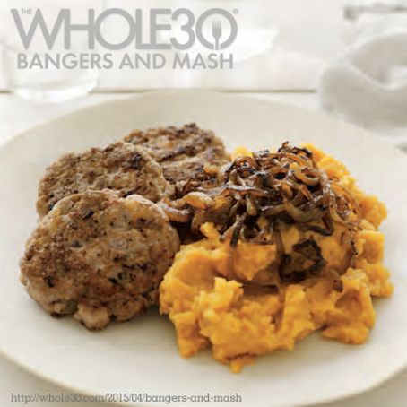 Banger Sausage Patties with Sweet Potato Mash and Caramelized Onions (Whole 30)