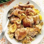 Lemon-Roasted Chicken with Arugula Salad and Dilled Orzo