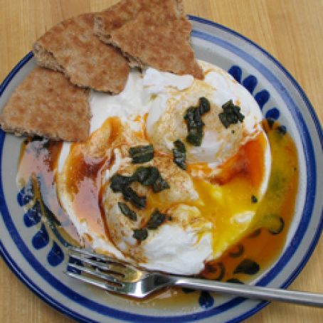 POACHED*****Eggs with Yogurt and Sage (Cilbir - Turkey) - Complete Mediterranean Cookbook