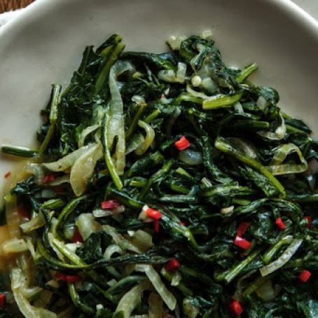 Sautéed Spicy Dandelion Greens and Onions