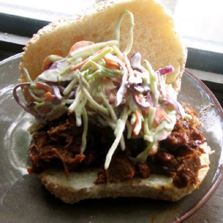 Sesame Pulled Pork Sandwich with Brocolli Slaw