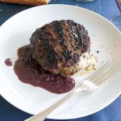Stuffed Blue Cheese Burgers with Pickled Mushrooms and Red Onion