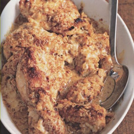 Chicken Gratin with Onion Sauce and Gruyere