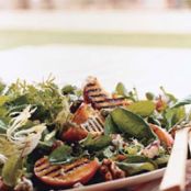 Salad of Mixed Greens with Grilled Peaches and Cabrales Cheese