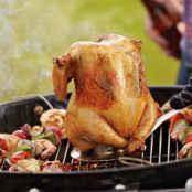 Beer-Can Chicken with Shrimp Skewers