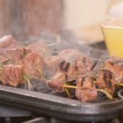 Marinated Beef Tenderloin Skewers with Mustard Horseradish Cream