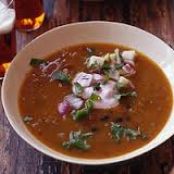 Chipotle-Pumpkin-Black Bean Soup with Cranberry Sour Cream and Apple-Jalepeno Salsa
