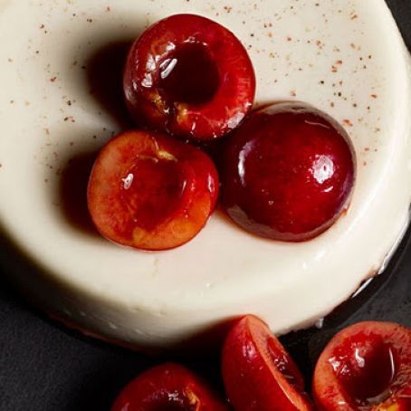 Pink Peppercorn Panna Cotta with Macerated Cherries