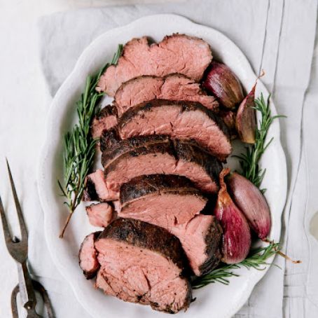 Slow-Roasted Beef Tenderloin with Shallot-Port Sauce
