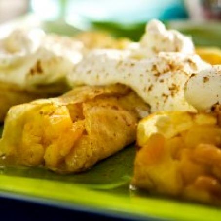 Mango-Papaya Brown Butter Cinnamon Crepes with Homemade Dulce de Leche Syrup