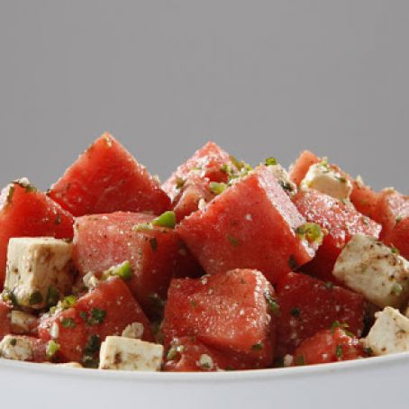 Watermelon salad with feta, mint and cumin-lime dressing