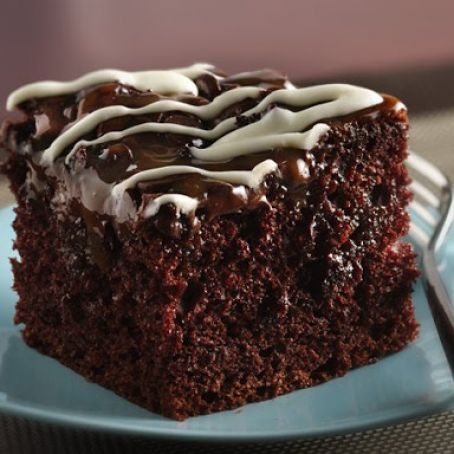 Chocolate Chip-Caramel Poke Cake