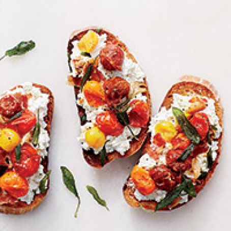 Ricotta and Roasted Tomato Bruschetta with Pancetta