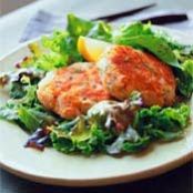 SALMON & POTATO CAKES w/MIXED GREENS