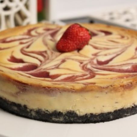 White Chocolate Strawberry Swirl Cheesecake