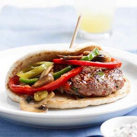 Pork Burgers Pan-Seared with Peppers and Mushrooms - Recipe.com
