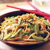 Linguine with Snow Peas, Cucumber, and Peanut Sauce