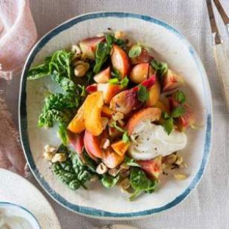 Peach & Roasted Beet Salad with Hazelnut-Yogurt Dressing