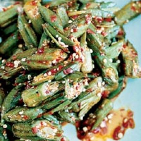 Spicy Fried Okra with Crispy Shallots