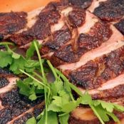 Spice Rubbed Grilled Duck Breast with Grilled Peach and Goat Cheese Salad