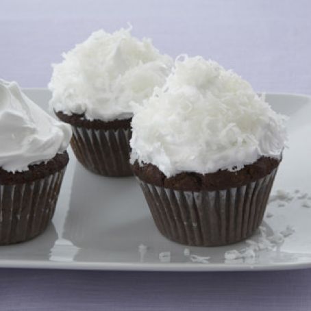 Chocolate-Almond Cupcakes with Fluffy Coconut Frosting