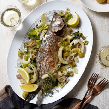 Oven-Roasted Sea Bass With Fennel & Leeks