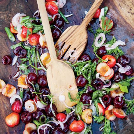 Fresh Cherries with Spring Onions and Cilantro