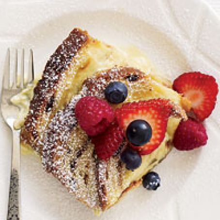 Cinnamon-Raisin Bread Custard with Fresh Berries