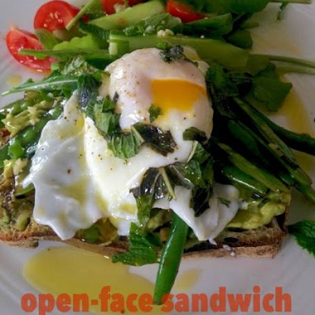 open-face sandwich with poached egg