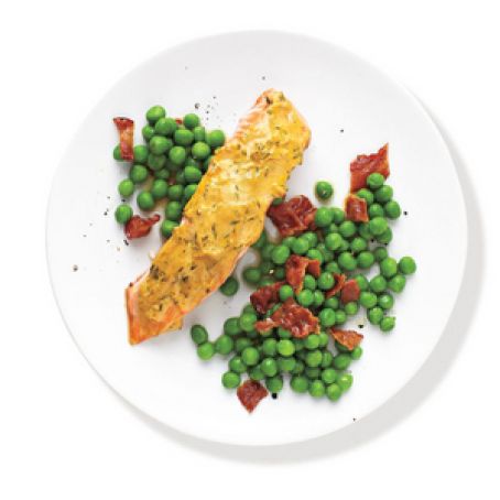 Mustard-Glazed Salmon With Peas