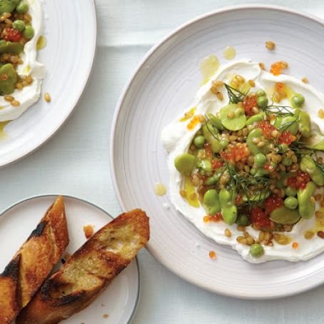 Warm Wheat Berry Salad with Fava Beans and Trout Roe