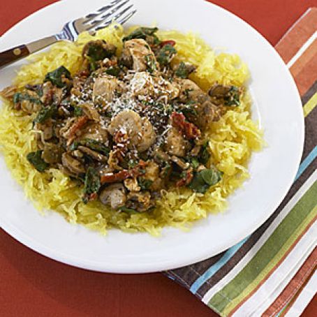 Spaghetti Squash with Chicken, Mushrooms and Spinach