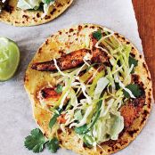 Ancho Chicken Tacos with Cilantro Slaw and Avocado Cream