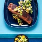 JAMAICAN JERK SALMON w/MANGO PINEAPPLE SALSA