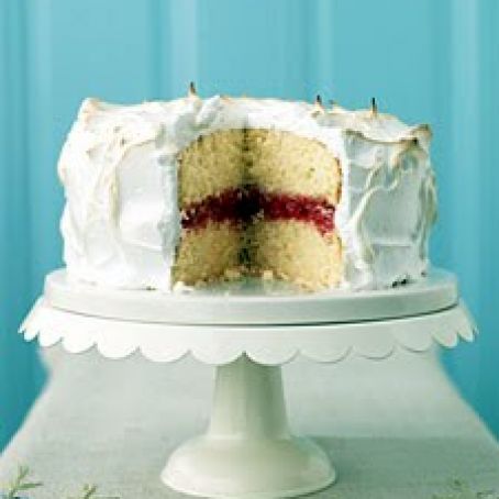 Meringue-Frosted Cake with Raspberry Filling