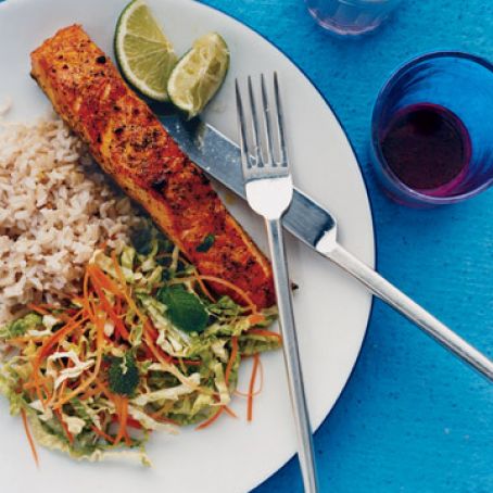 Curry Rubbed Salmon with Napa Slaw