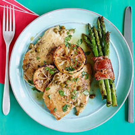 Chicken Piccata with Prosciutto-Wrapped Asparagus