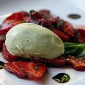 Basil Ice Cream, Strawberries, & Balsamic Reduction