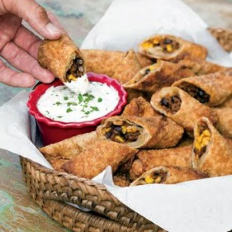 End Zone Souithwest Egg Rolls with Sour Cream Salsa Verde