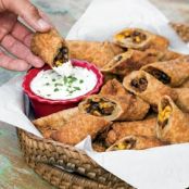 End Zone Souithwest Egg Rolls with Sour Cream Salsa Verde
